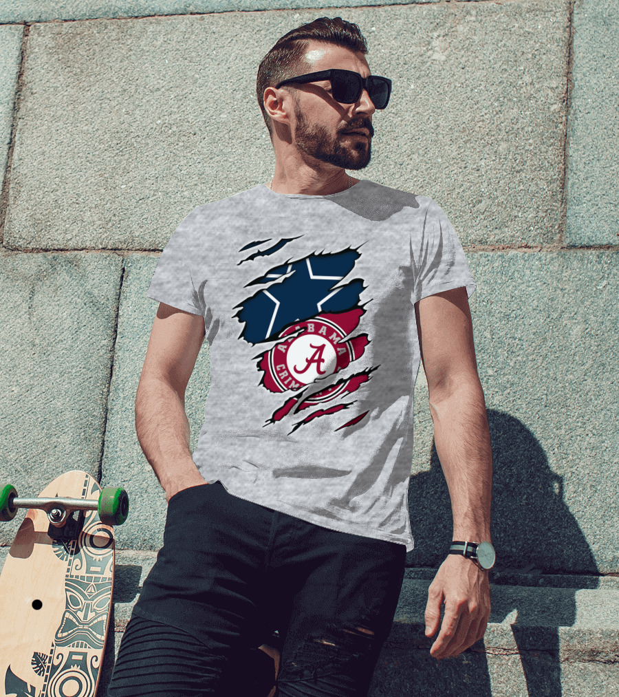 Alabama Crimson Tide Meets Dallas Cowboys Ripped T-Shirt