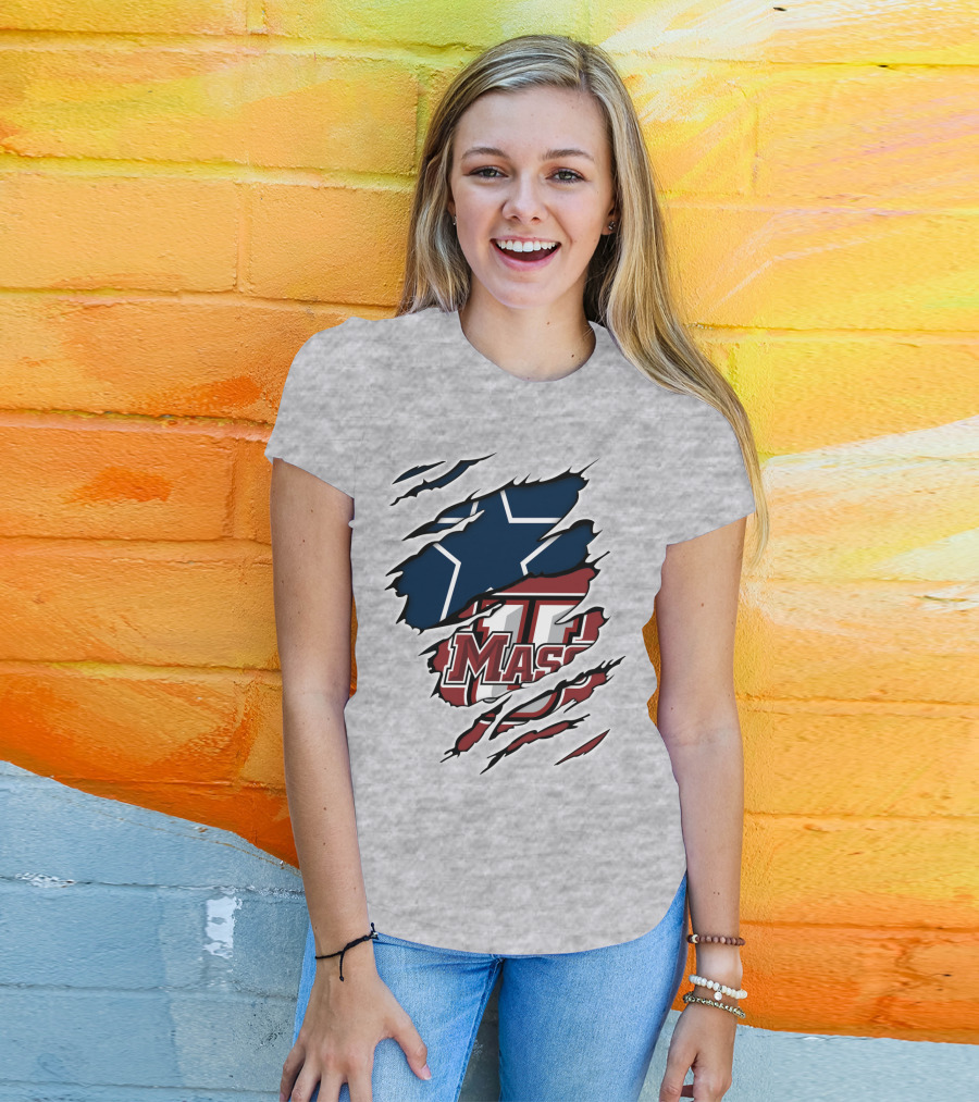 Massachusetts Cowboys Star Logo And UMASS Symbol Combo T-Shirt