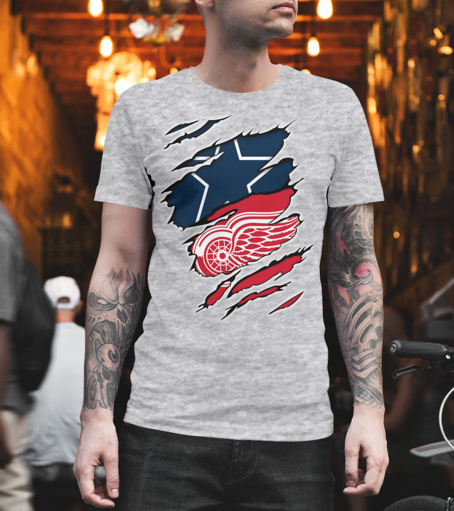 Cowboys Red Wings Dallas Detroit Fan Mashup T-Shirt