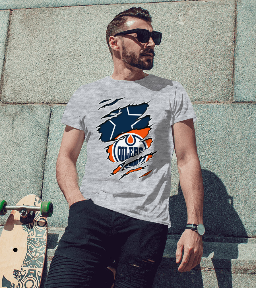 Cowboys Oilers Logos Ripped T-Shirt