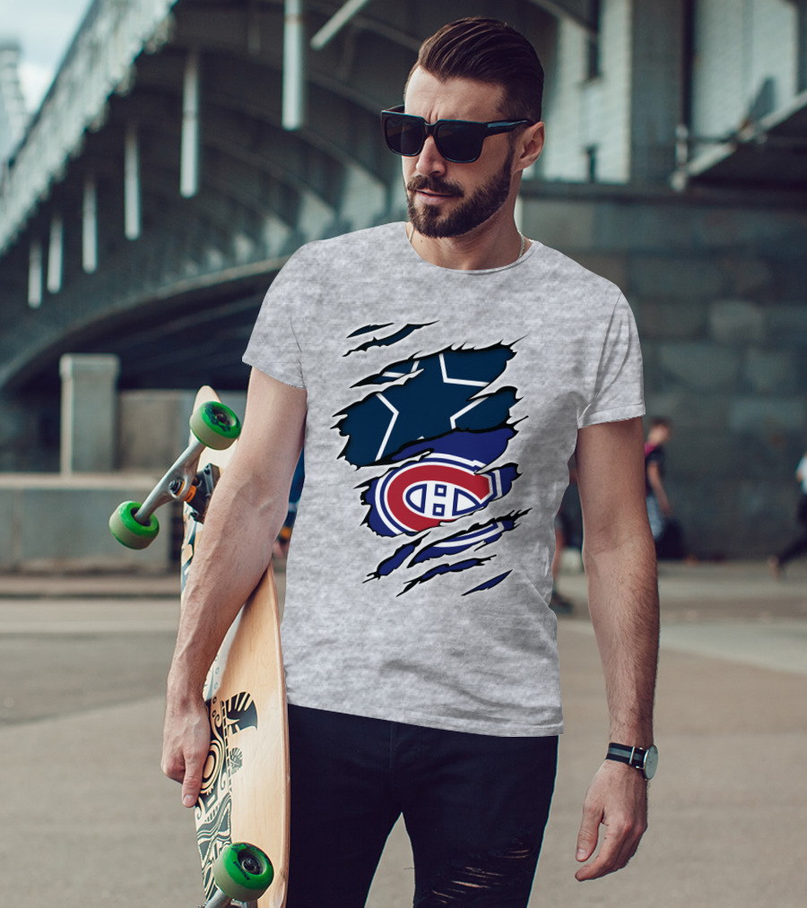 Cowboys Canadiens Logos Ripped T-Shirt