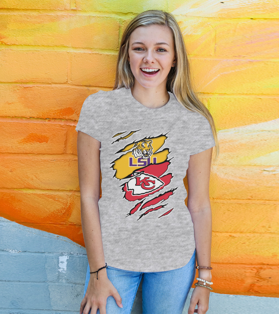 LSU Tigers Kansas City Chiefs Claw Marks Logo Blend T-Shirt