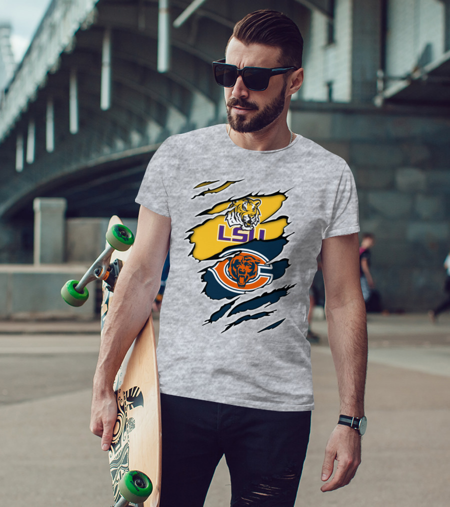 LSU Tigers Chicago Bears Claw Marks T-Shirt