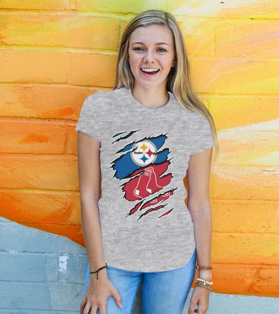 Steelers Redsox Logo Fusion Rip T-Shirt