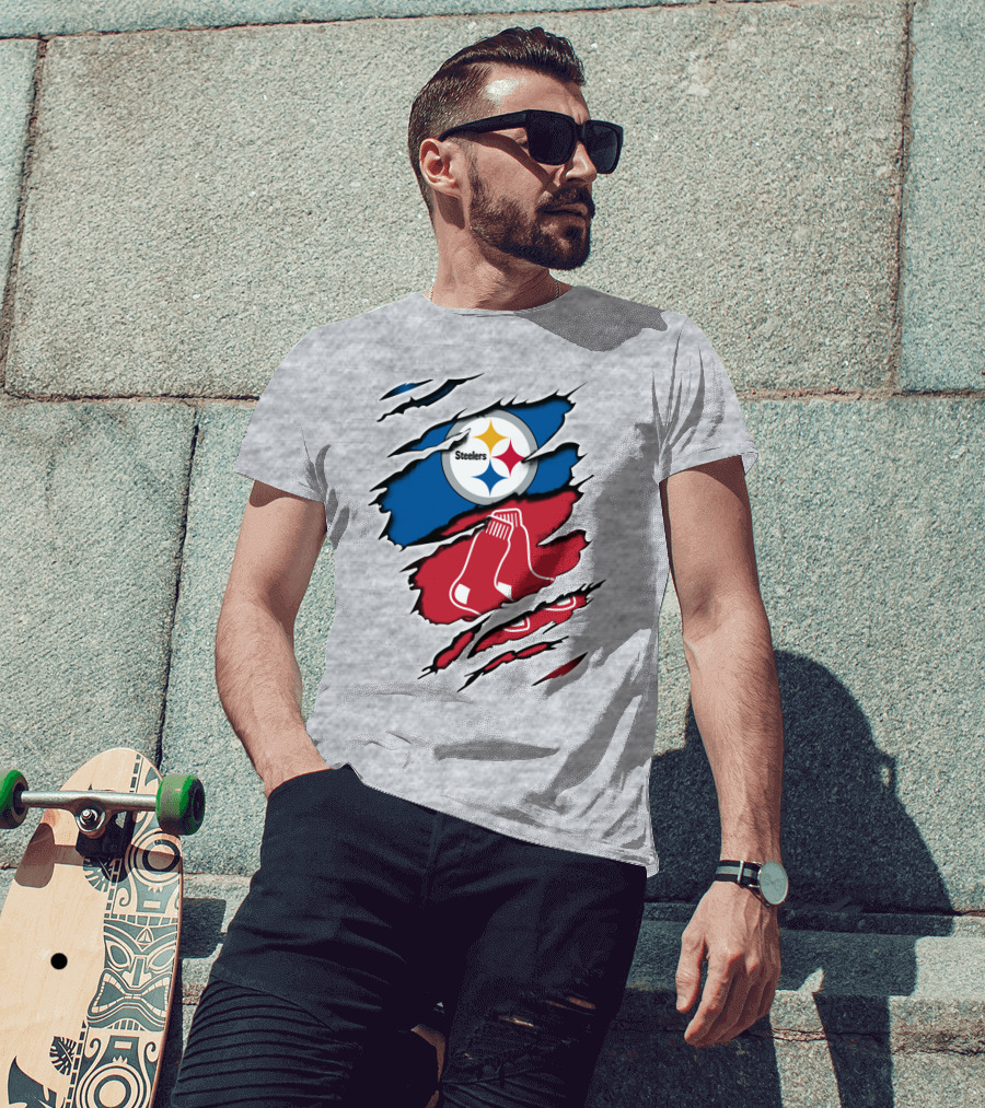 Steelers Redsox Logo Fusion Rip T-Shirt