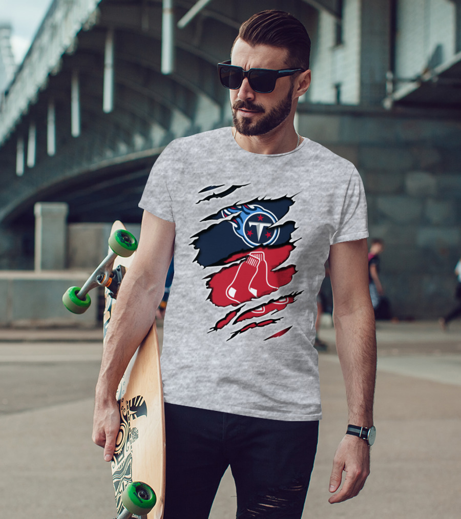 Titans Redsox Ripped NFL MLB Crossover T-Shirt