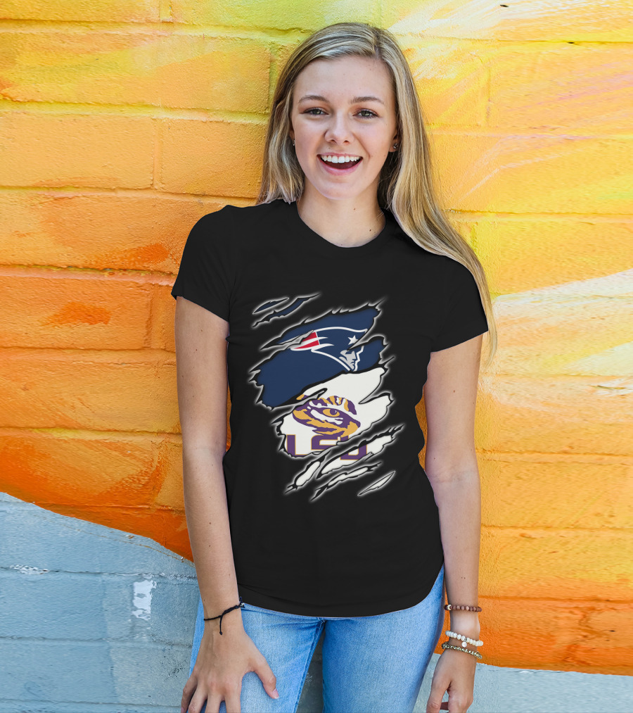 New England Patriots And LSU Tigers Logo Mashup T-Shirt