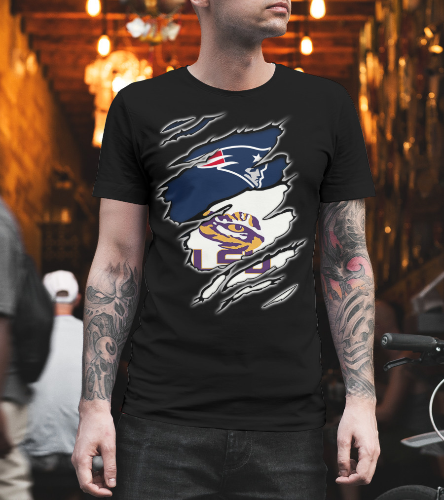 New England Patriots and LSU Tigers Logo Mashup T-Shirt