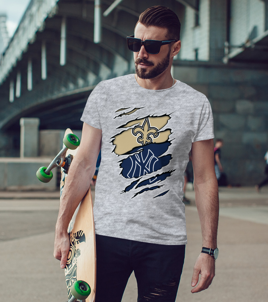 New Orleans Saints And New York Yankees Logo Fusion T-Shirt