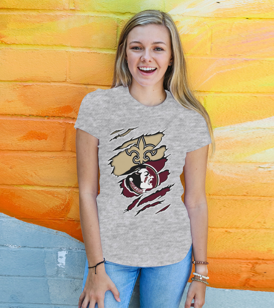 Saints Seminoles Logo Fusion With New Orleans And Florida State Elements T-Shirt