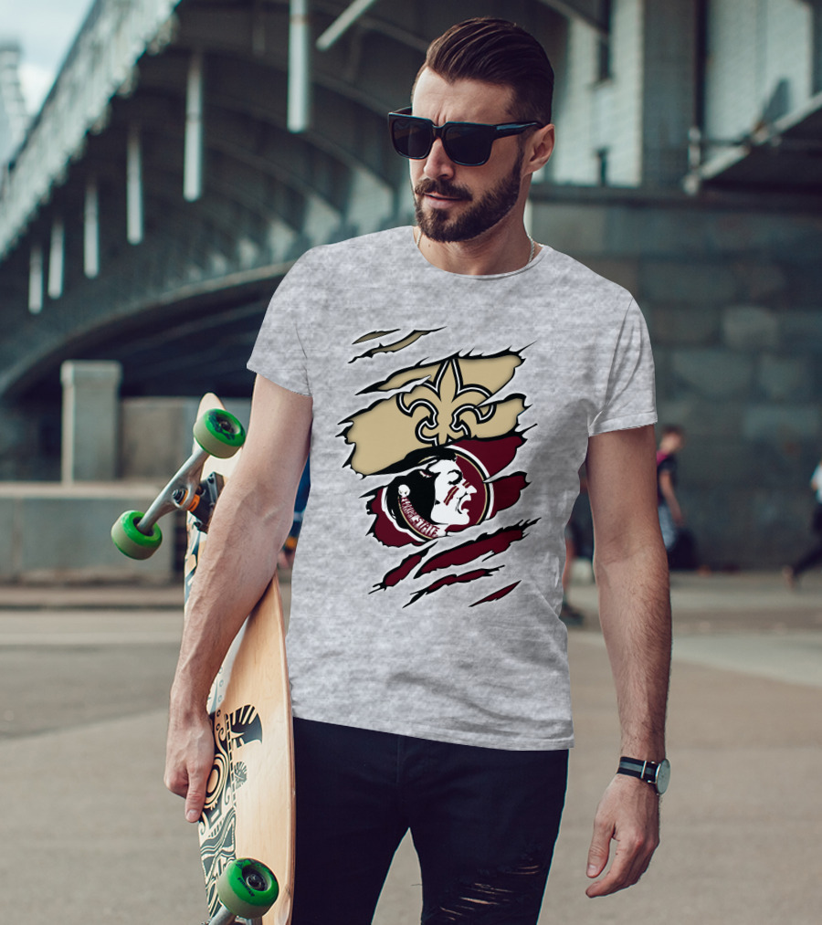 Saints Seminoles Logo Fusion With New Orleans And Florida State Elements T-Shirt