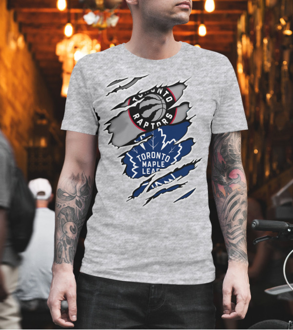 Toronto Raptors Toronto Maple Leafs Logo Mashup T-Shirt Toronto Raptors Toronto Maple Leafs Logo Mashup T-Shirt