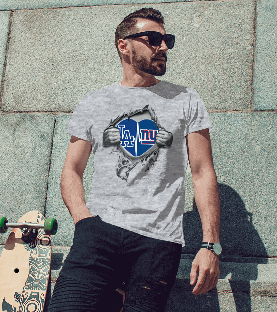 Giants Dodgers La Heart Torn Steel T-Shirt