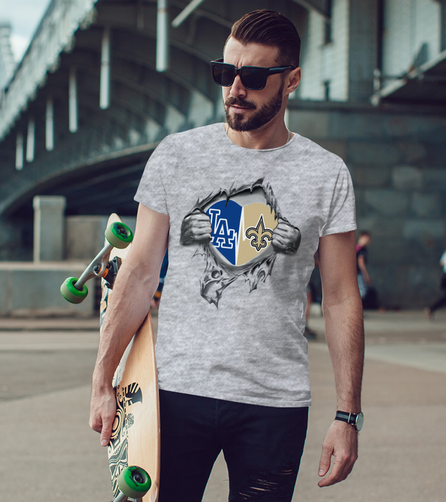 Saints Dodgers Heart La Logo Fleur De Lis T-Shirt