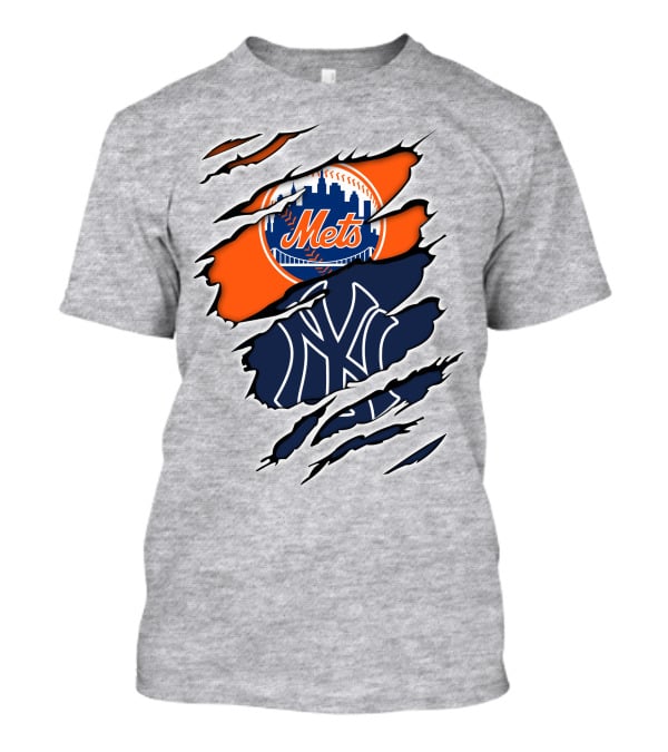 Mets Yankees Logo Tear Skyline Baseball Rivalry T-Shirt