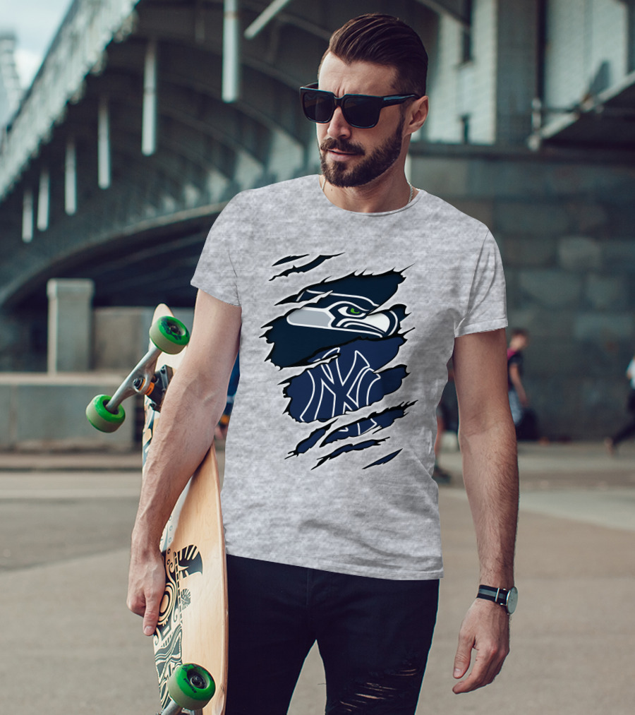Seahawks Yankees Logo Crossover Claw Marks T-Shirt