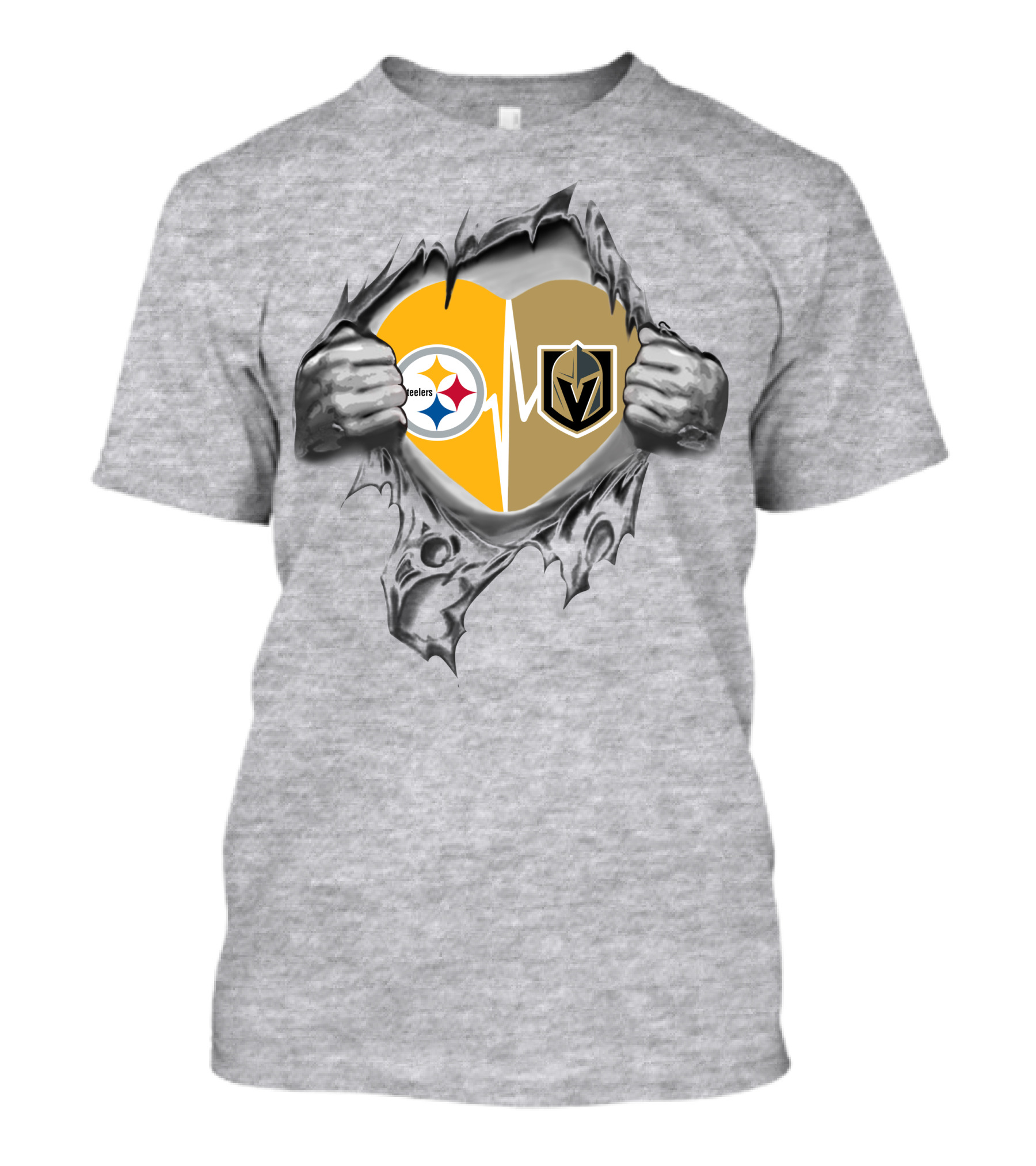 Golden Knights Steelers Heartbeat Logo Tear T-Shirt