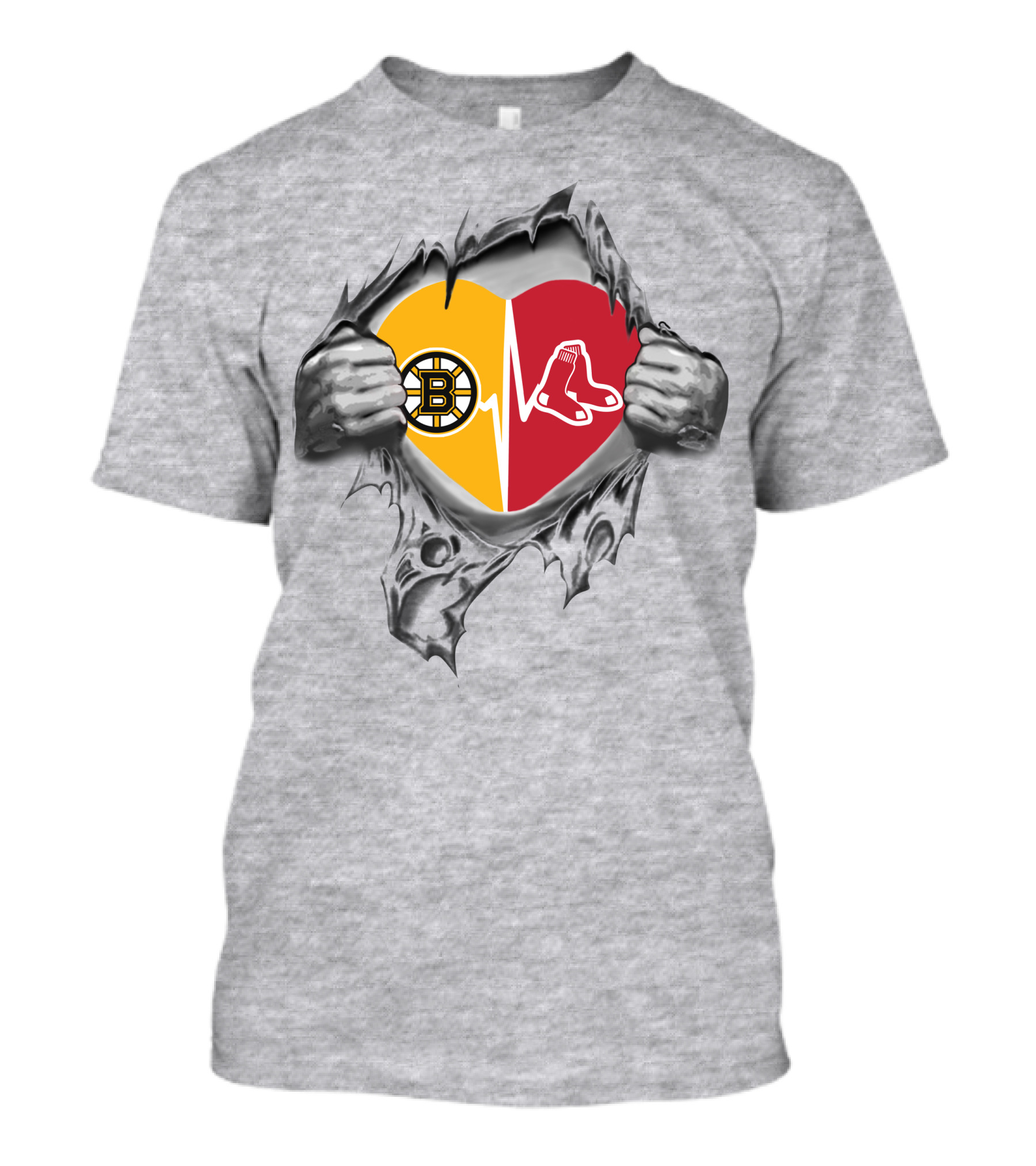 Bruins Red Sox Heartbeat Inside My Heart T-Shirt