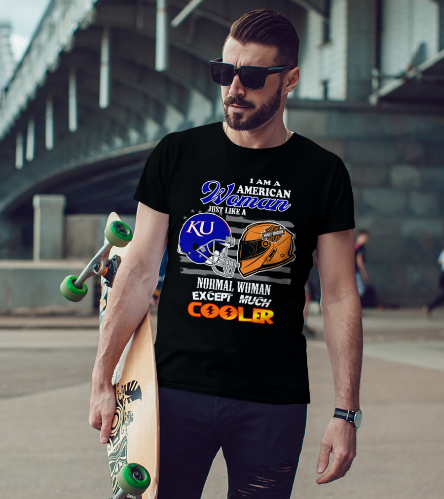 I Am A Cool American Woman Ku Helmet Harley Davidson Motorcycles T-Shirt