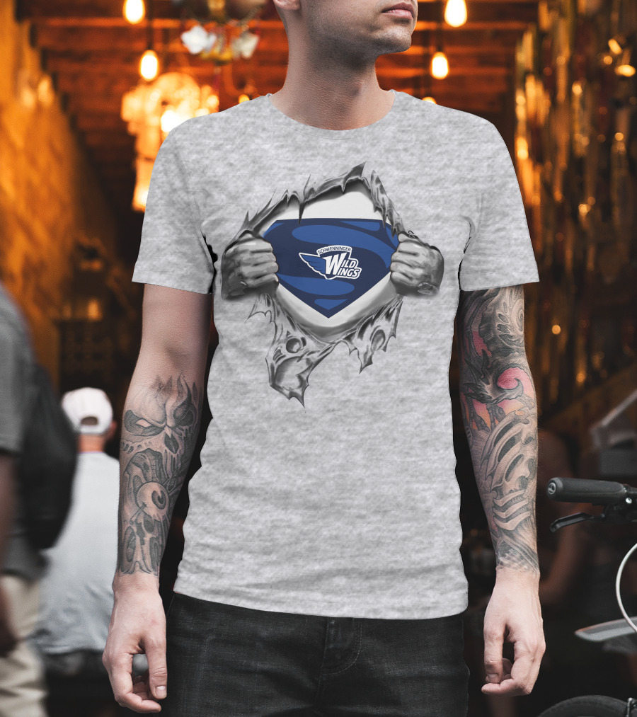 Schwenninger Wild Wings Superman Logo Emblem Tear Open T-Shirt