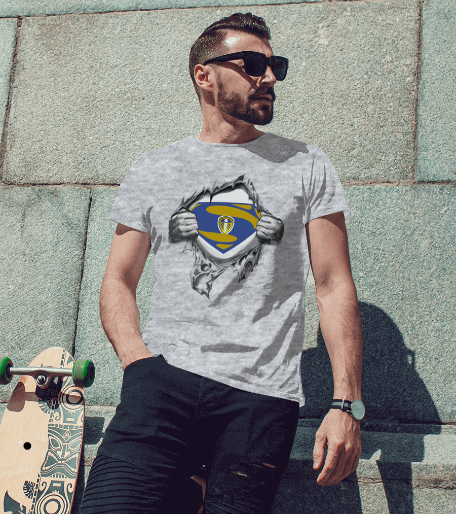 Leeds United Superman Logo Torn Fabric T-Shirt