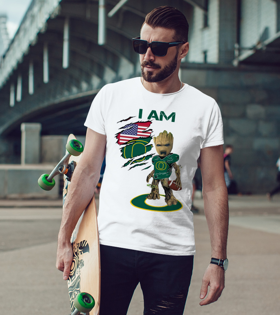 I Am Groot Baby Football Groot American Flag Duck T-Shirt