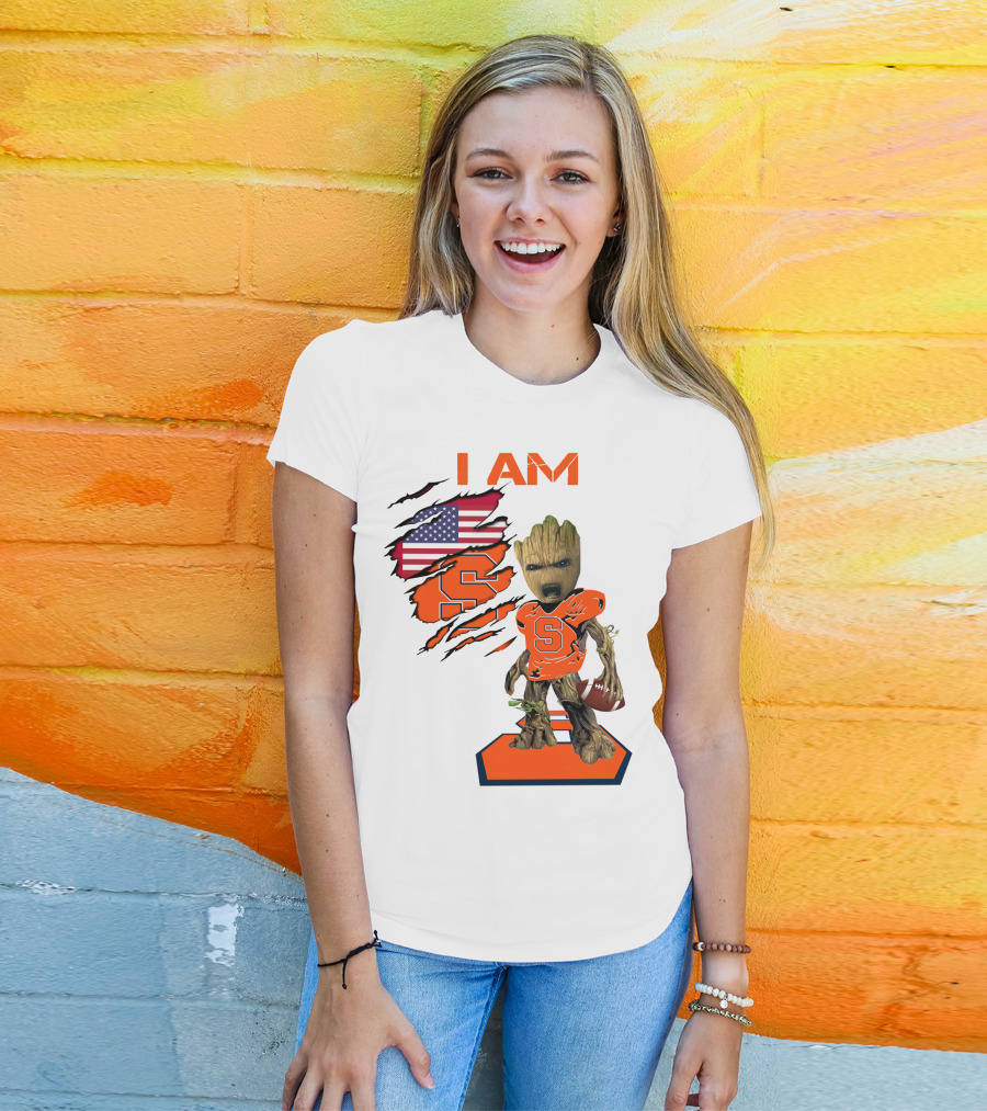 I AM Baby Groot Syracuse Football American Flag T-Shirt