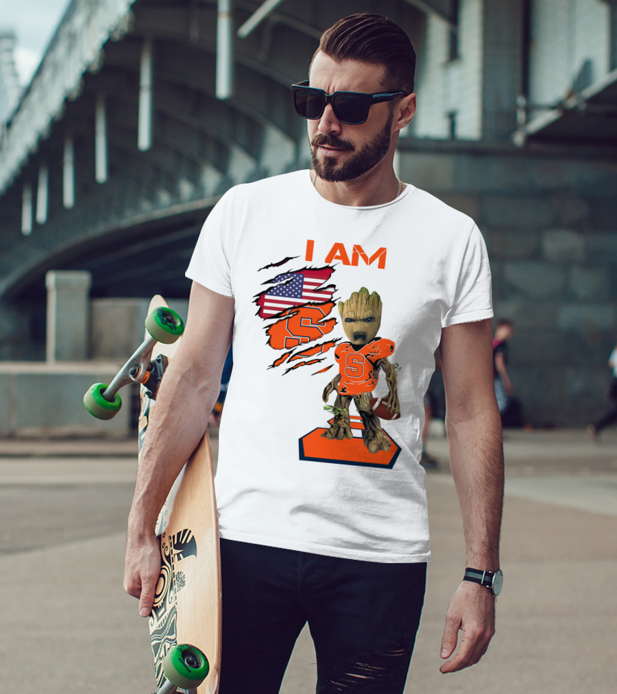 I AM Baby Groot Syracuse Football American Flag T-Shirt