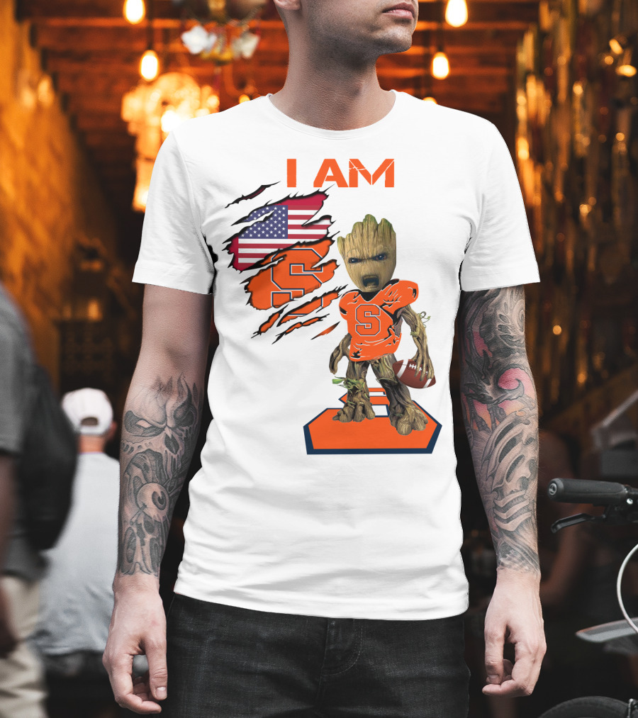 I AM Baby Groot Syracuse Football American Flag T-Shirt