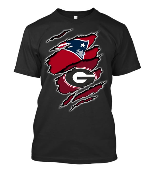 New England Patriots Georgia Bulldogs Claw Mark Collaboration T-Shirt