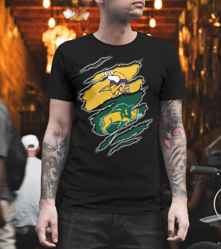 Minnesota Vikings North Dakota State Bison Claw Marks Mashup T-Shirt