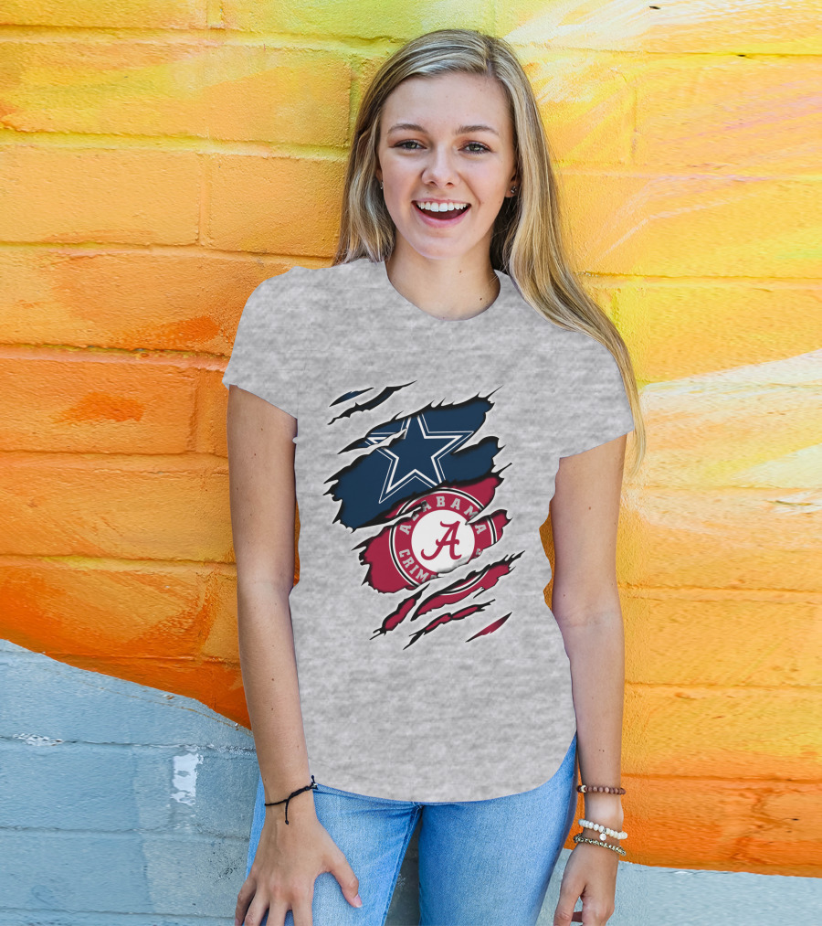 Dallas Cowboys Star And Alabama Crimson Tide Paw Rips T-Shirt