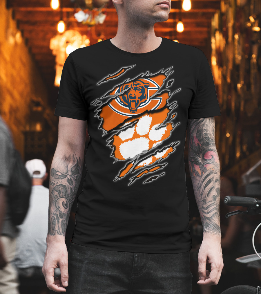 Chicago Bears Clemson Tigers Paw Logo Mashup T-Shirt