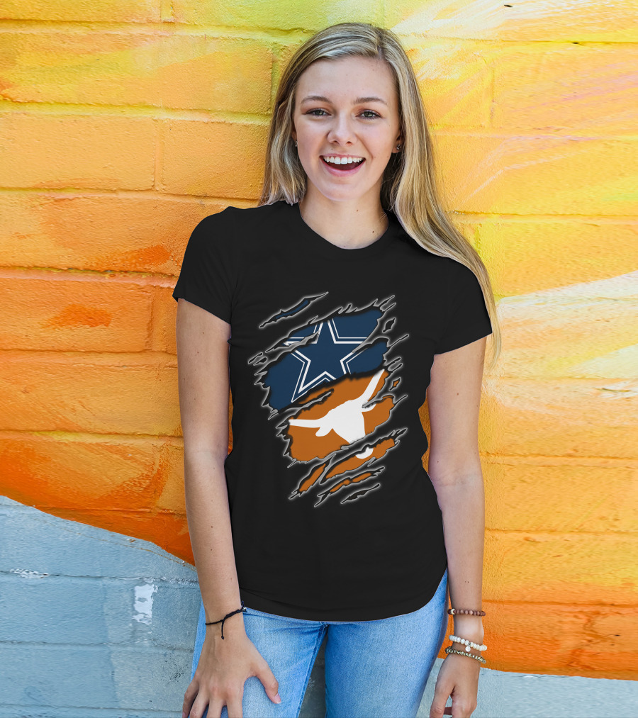 Cowboys Longhorn Star And Bull Ripped Layers T-Shirt