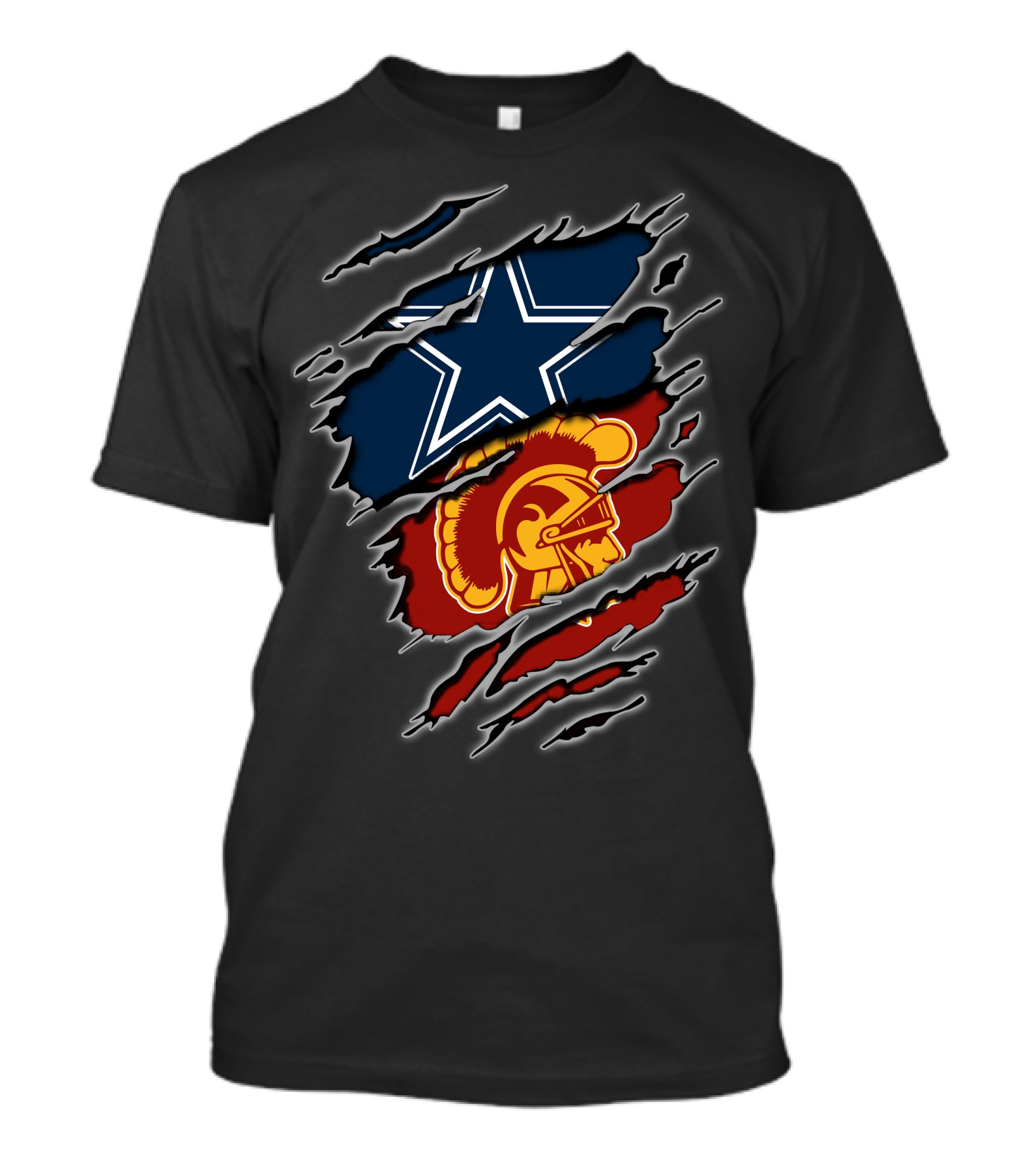 Cowboys Star Over Trojan Helmet Torn T-Shirt