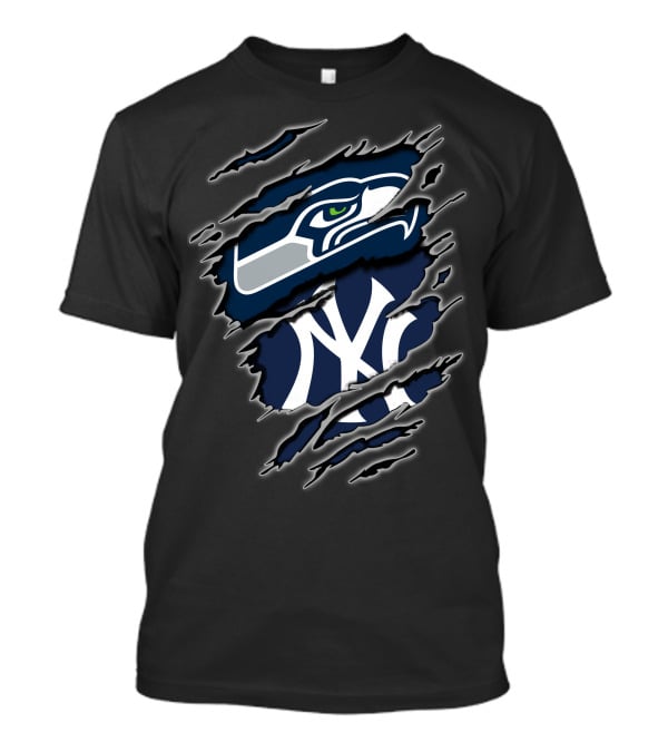 Seattle Seahawks New York Yankees Nfl Mlb Crossover Logo Fusion T-Shirt