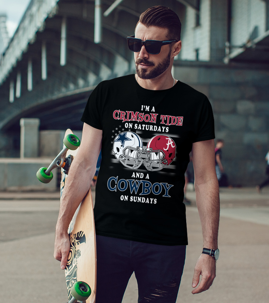 Crimson Tide On Saturdays Cowboy On Sundays Football Helmets T-Shirt