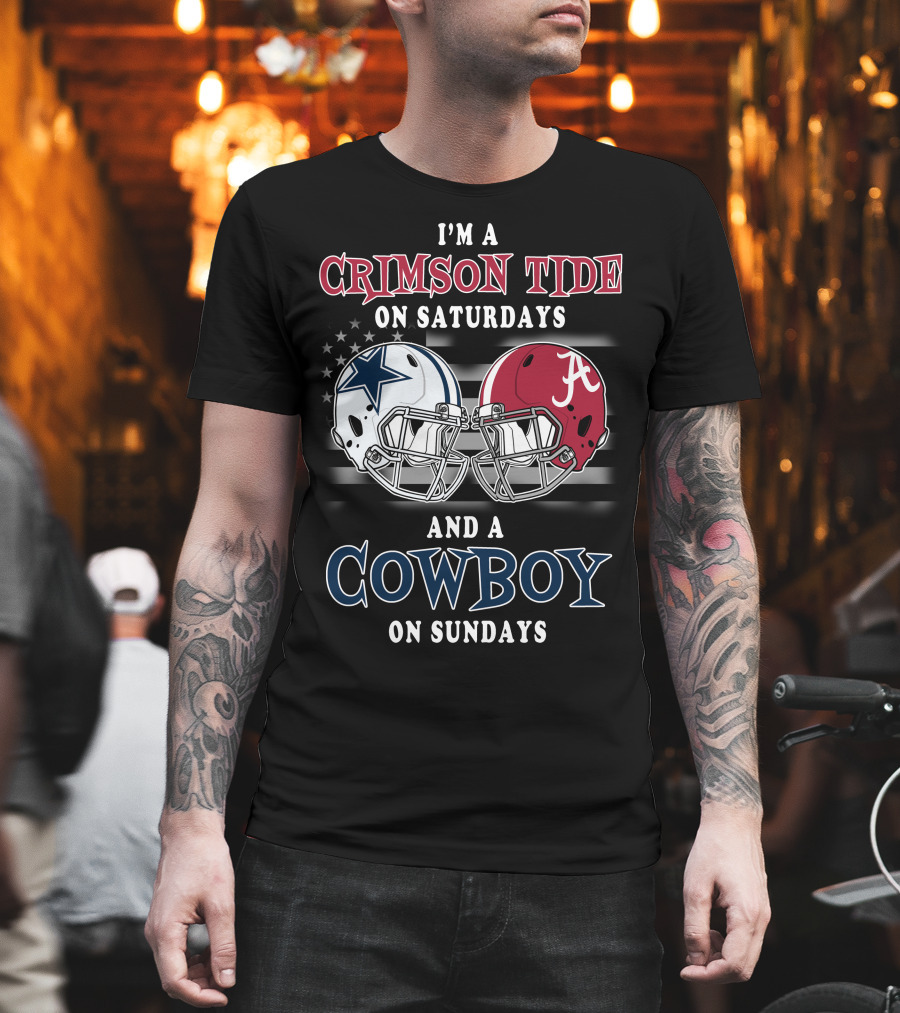 Crimson Tide On Saturdays Cowboy On Sundays Football Helmets T-Shirt