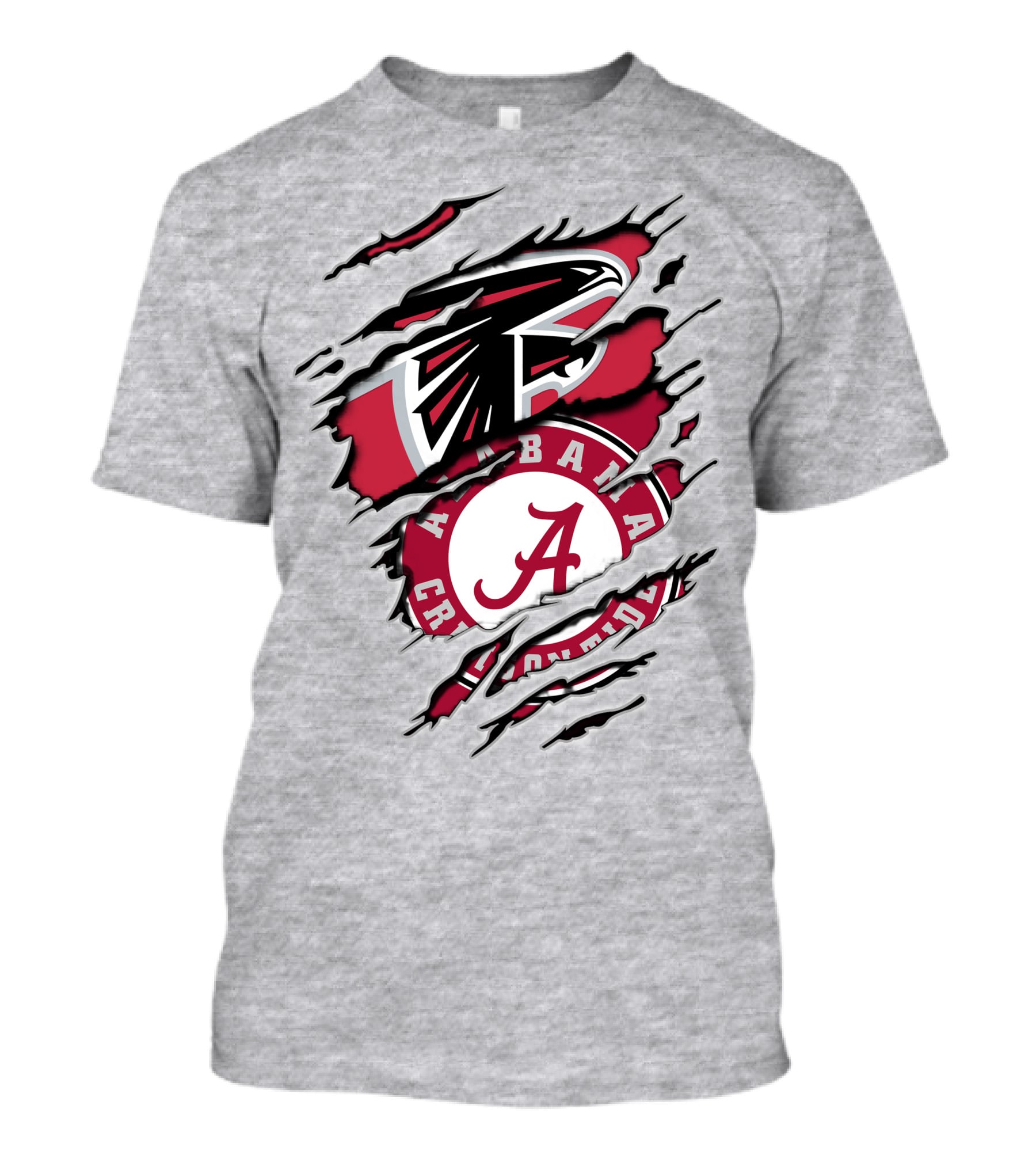 Alabama Crimson Tide And Atlanta Falcons Ripped Logo Combo T-Shirt