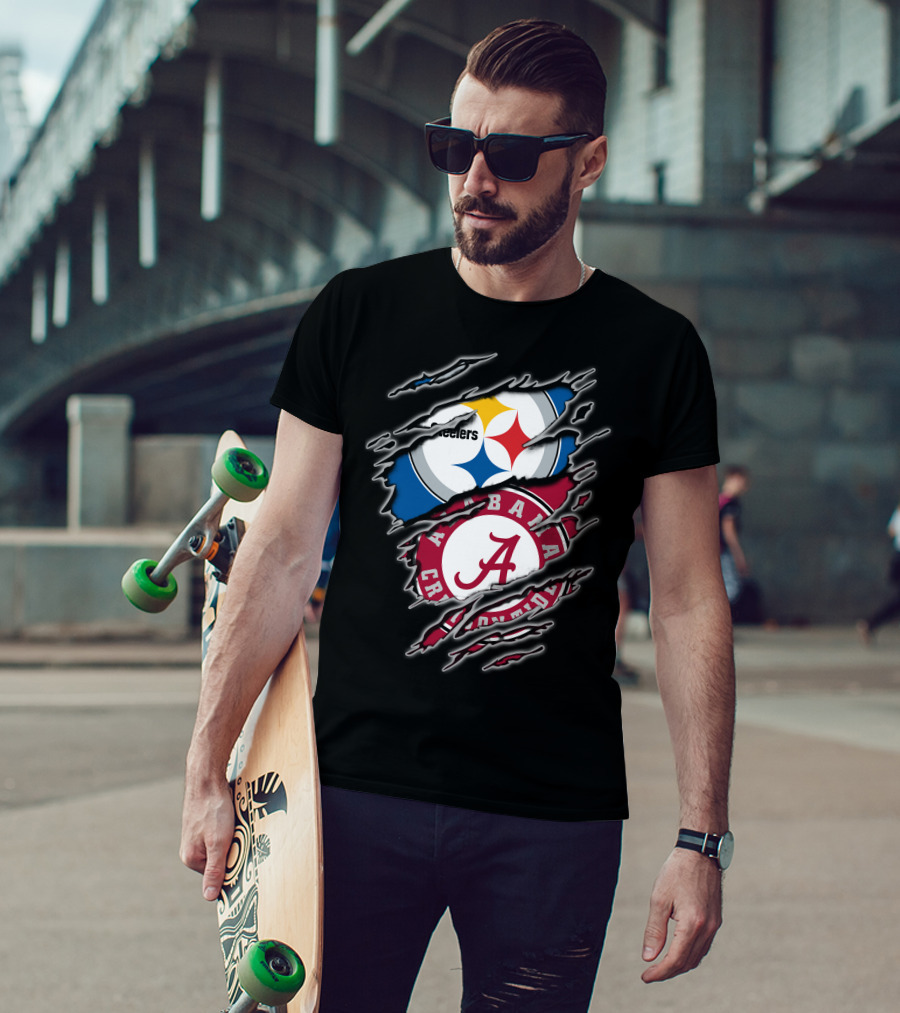 Alabama Crimson Tide And Pittsburgh Steelers Crossover T-Shirt
