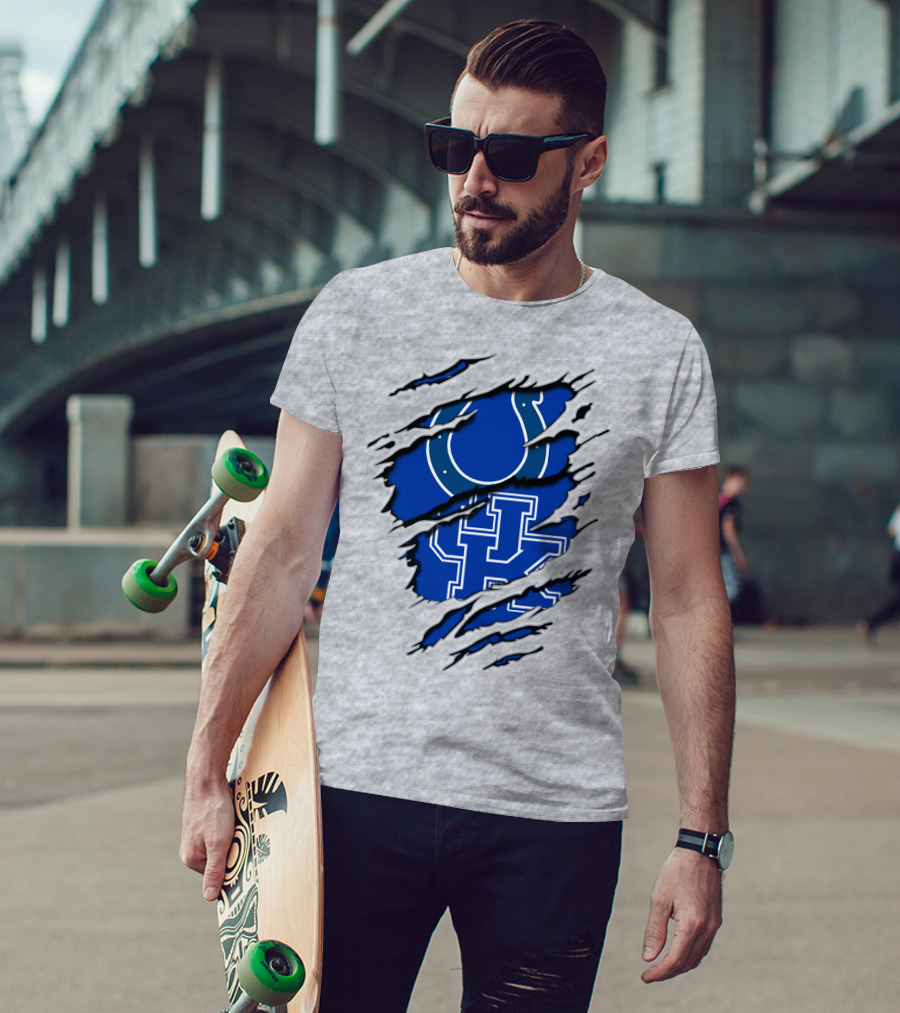 Colts Kentucky Wildcat Football Horseshoe Blue Logo Ripped Layer T-Shirt