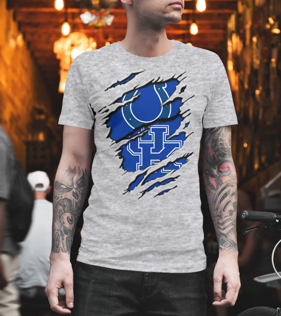 Colts Kentucky Wildcat Football Horseshoe Blue Logo Ripped Layer T-Shirt