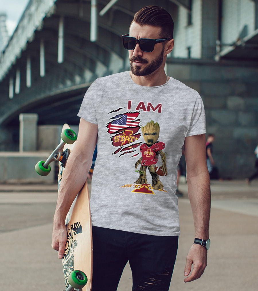I Am Iowa State Baby Groot Football USA Flag T-Shirt