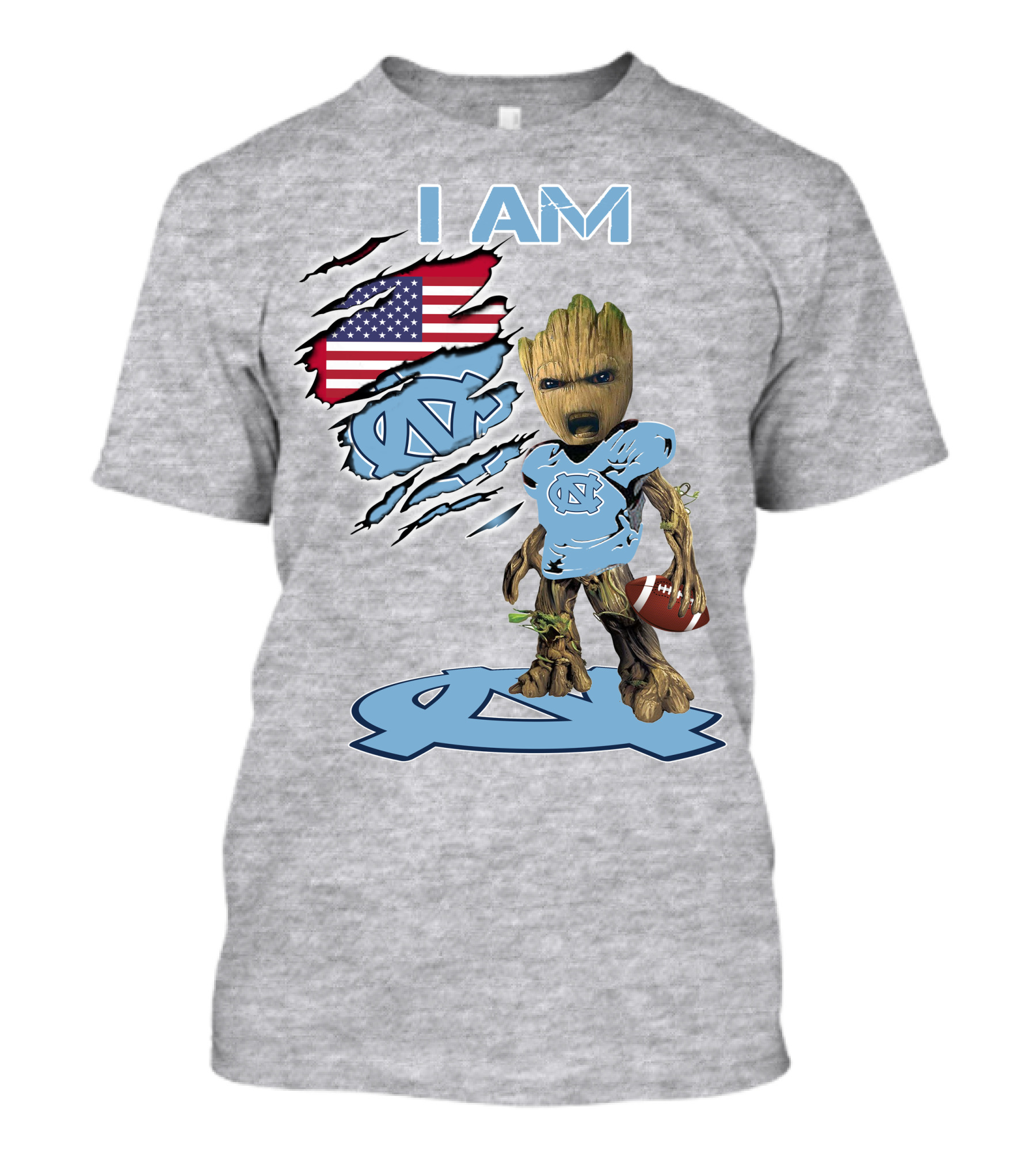 I AM Tarheel Baby Groot UNC Football USA Flag T-Shirt