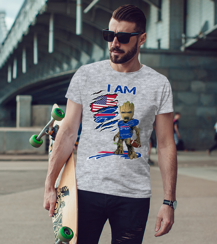 I Am American Flag Football Groot Bills T-Shirt