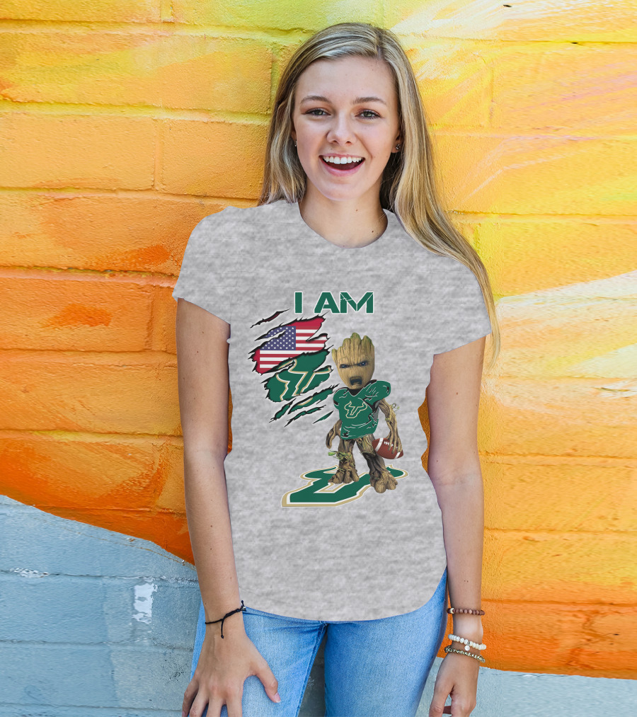 I AM USF Baby Groot Football American Flag T-Shirt