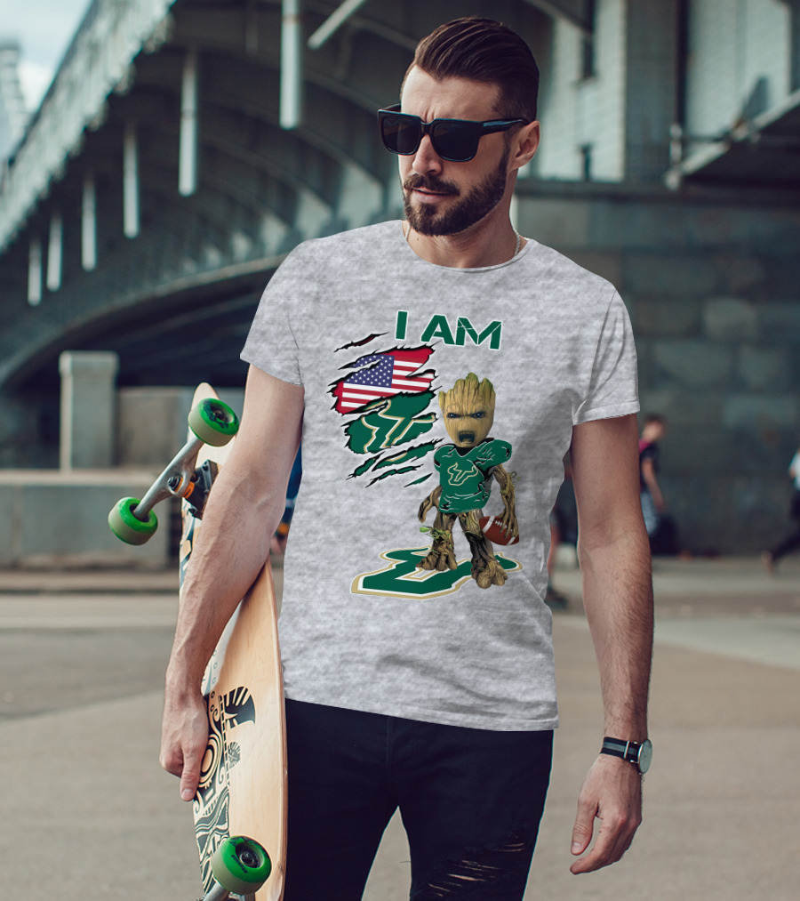 I AM USF Baby Groot Football American Flag T-Shirt