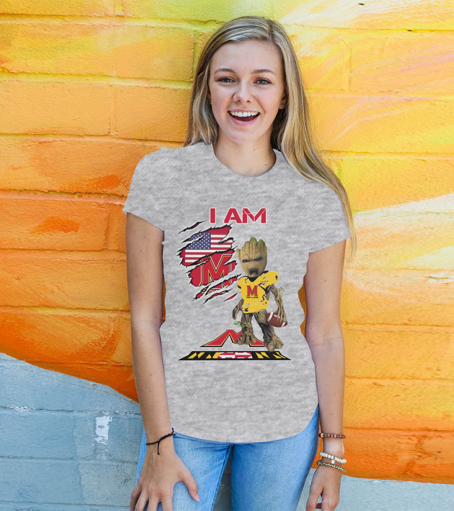 I AM Baby Groot Maryland Football American Flag M T-Shirt