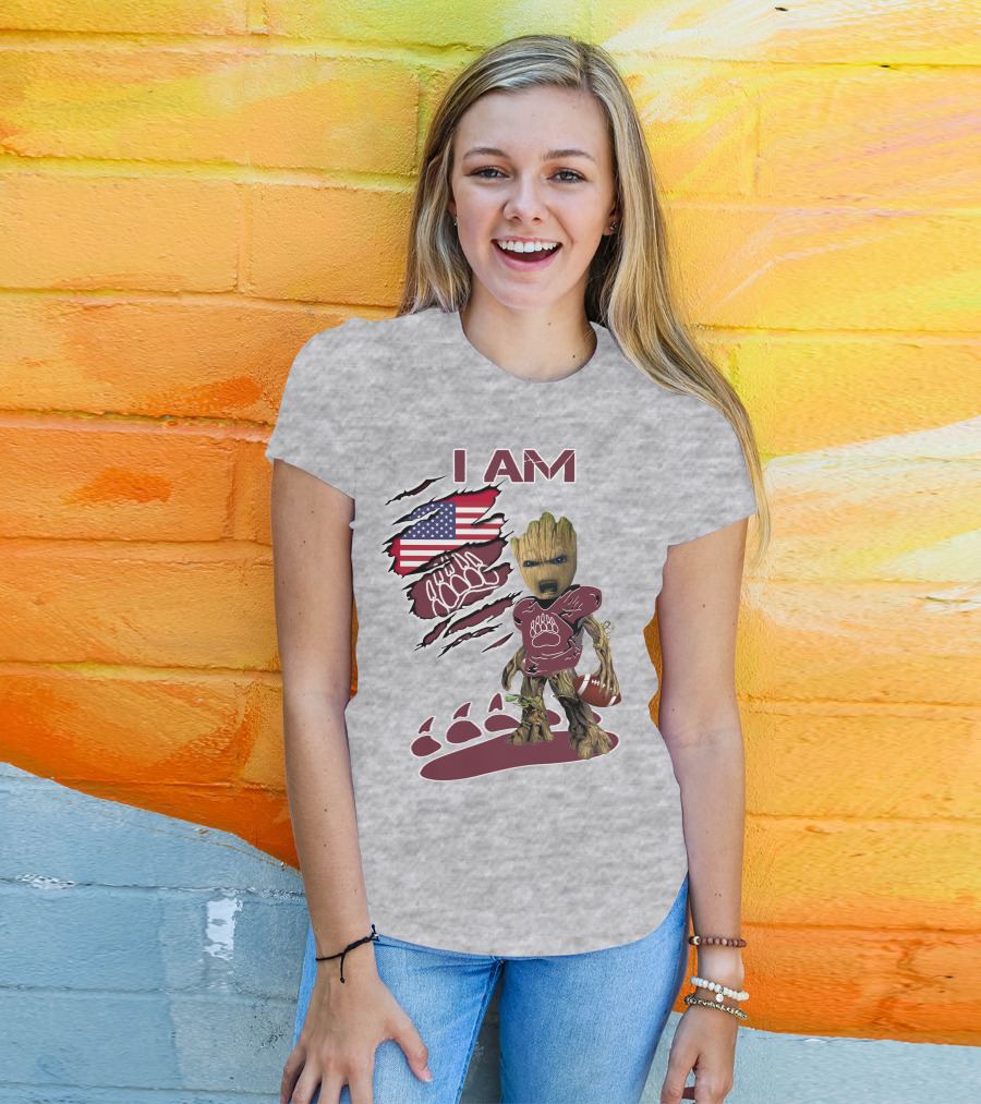 I Am Montana Baby Groot Football Bear American Flag T-Shirt