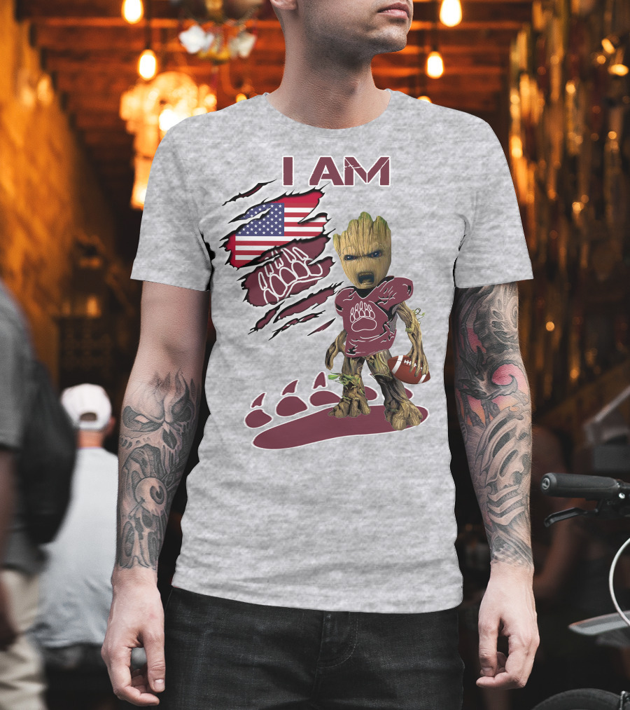 I Am Montana Baby Groot Football Bear American Flag T-Shirt